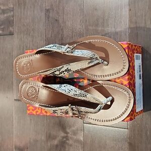 Tory Burch Black and Cream Sandals with Embellished Straps